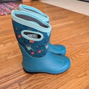 Blue TEAL Waterproof Rain & Snow Boots with Dinosaur Patterned Design
